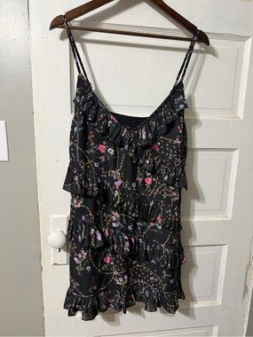 Strut & Bolt Floral Ruffle Mini Dress Black & Pink Large